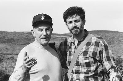 Half length portrait of Erik Bauersfeld (left) and Charles Amirkhanian at Point Reyes, CA (1980s)