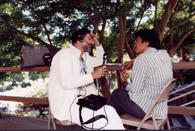 Charles Amirkhanian (left) interviewing composer Chinary Ung, Aptos CA, 1989
