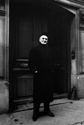 Ivan Wyschnegradsky, standing in front of a door, Paris France, 1973 (cropped image)
