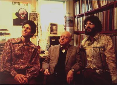 Ronald Erickson, Virgil Thomson, and Charles Amirkhanian, seated in Amirkhanian's studio in Berkeley, CA, 1973