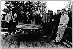 Some of the featured composers of OM 2, full length portrait, standing, facing forward, Woodside, 1995