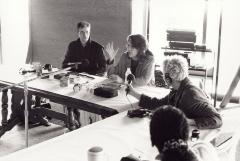 Charles Amirkhanian observes while Linda Bouchard talks, Woodside CA, (1999)