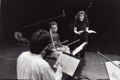 Annie Gosfield, standing, facing forward with members of the Onyx Quartet, San Francisco CA, (2000)