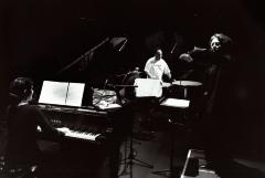 Eve Egoyan, playing piano, William Winant, playing percussion, Linda Bouchard, conducting, during a rehearsal for OM 7, (2001)