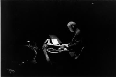 Portrait of Charles Amirkhanian during a performance of his tape piece “Son of Metropolis", San Francisco, CA (2005)