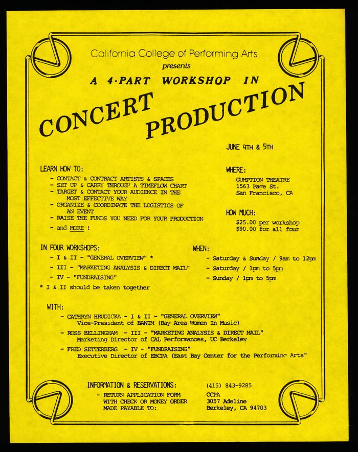 CCPA Presents: A 4-Part Workshop In Concert Production