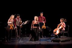 Del Sol Quartet and Cheryl Keller performing on stage during OM 11, ver. 12, San Francisco CA (2005)
