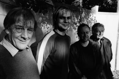 Per Nørgård, Frode Haltli, Ronald Bruce Smith, and Peter Sculthorpe, half length portrait, facing forward, Woodside CA, 2006