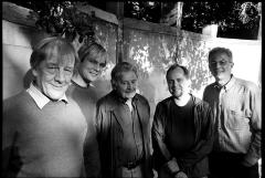 Per Nørgård, Frode Haltli, Peter Sculthorpe, Ronald Bruce Smith, and Charles Amirkhanian, half length portrait, facing forward, Woodside CA, 2006