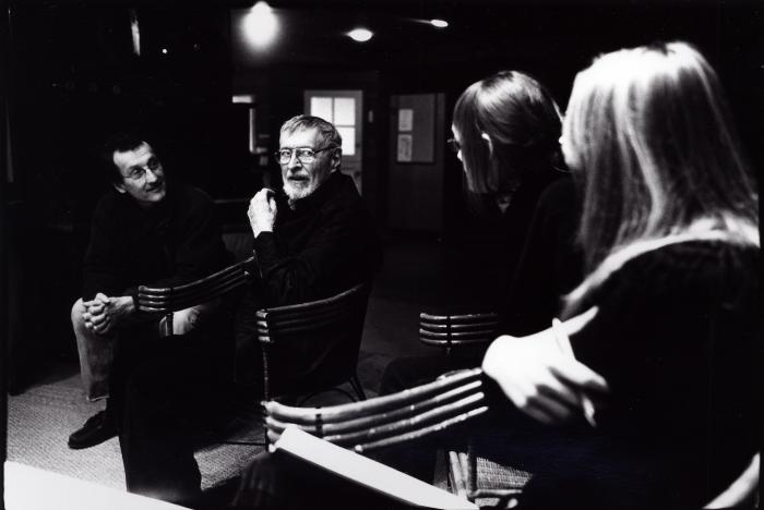 John Schneider, Ben Johnston, Catherine Lamb, & Dobromiła Jaskot (l to r), seated, looking at each other, Woodside CA, (2009)