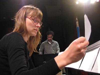 Catherine Lamb & Phil O’Connor (l to r) during a rehearsal prior to OM 14, (2009)