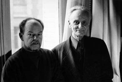 Claude Ballif and Ivan Wyschnegradsky, heads and shoulders portrait, facing forward, Paris France, 1973
