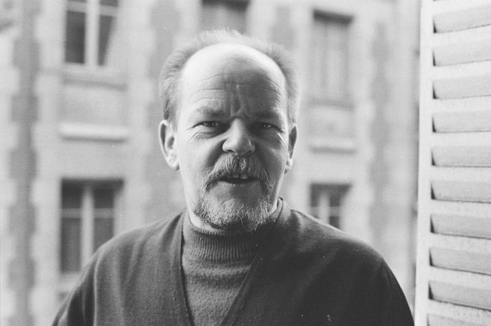 Claude Ballif, heads and shoulder portrait, facing forward, Paris France, 1973 (v2)