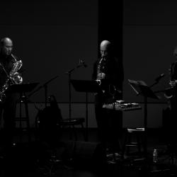 The ROVA Saxophone Quartet, with Joan Mankin (right), performing on stage at OM 15, San Francisco CA., (2010)