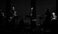 The ROVA Saxophone Quartet, with Joan Mankin (right), performing on stage at OM 15, San Francisco CA., (2010)