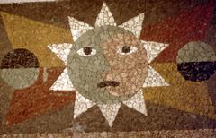 Detail of the sun with a face, from a mosaic by Juan O’Gorman, Mexico City