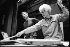 David Jaffe with percussionist Andrew Schloss during rehearsals prior to OM 16, San Francisco CA (2011)