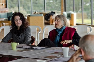 Agata Zubel and Janice Giteck, seated during private discussions at the Djerassi Resident Artists Program, Woodside CA (2011)