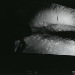 Simon Steen-Anderson creating a live projection of his eye during OM 17, San Francisco CA (2012)