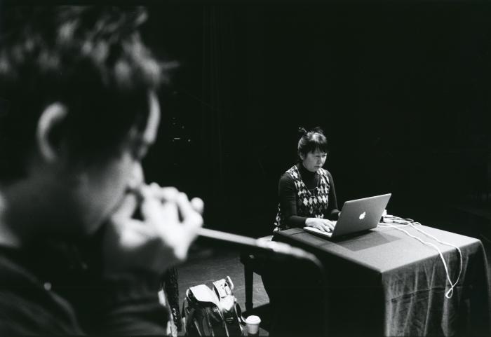 Ken Ueno vocalizing and Ikue Mori during a rehearsal prior to OM 17, San Francisco CA (2012)