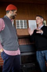 Jason Moran and David Jaffe, standing, in discussion at the Djerassi Resident Artists Program, Woodside CA (2011)
