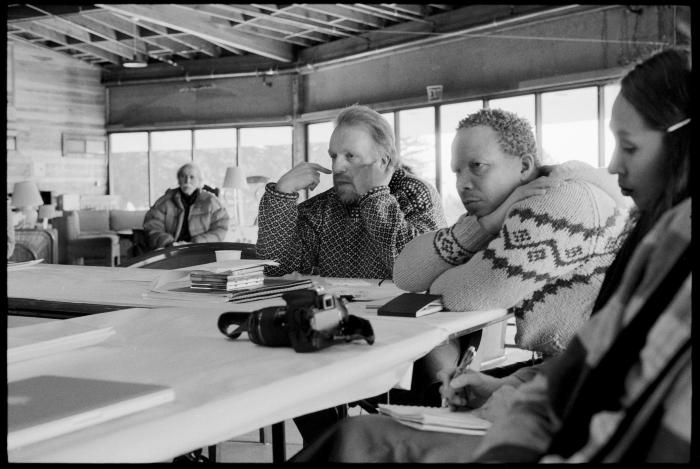 G.S. Sachdev, Sunleif Rasmussen, Craig Taborn, and Dohee Lee during discussions at the Djerassi Resident Artists Program, Woodside CA (2013)