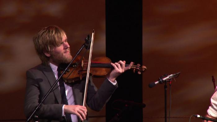 Violinist Rune Tonsgaard Sørensen of Trio Gáman performing during OM 18, San Francisco CA (2013)