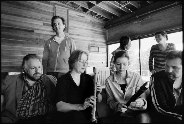 OM 18 artists, seated and standing before taking a group photograph, Woodside, CA (2013)