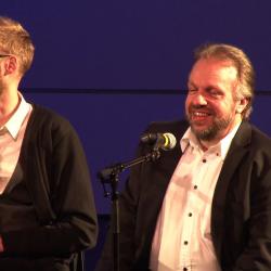 Andreas Borregaard and Sunleif Rasmussen seated onstage during the first panel discussion of OM 18, San Francisco CA (2013)
