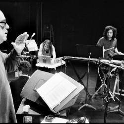 William Winant conducting a rehearsal prior to OM 18