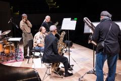 John Fago photographing Roscoe Mitchell and group rehearsing “Nonaah” prior to OM 19, San Francisco CA (2014)