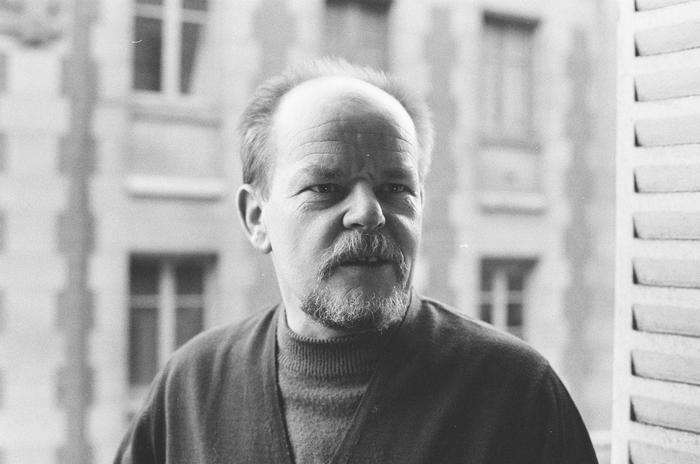 Claude Ballif, heads and shoulder portrait, looking right, Paris France, 1973