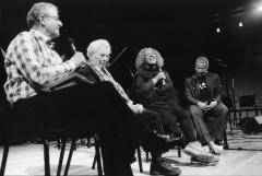 Charles Amirkhanian, Pauline Oliveros, Errollyn Wallen, and Don Byron in a panel discussion during OM 20 (2015)