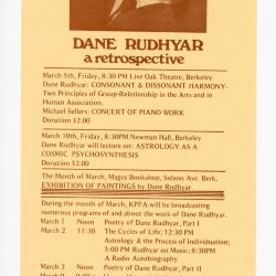 KPFA handbill for Retrospective on Dane Rudhyar, March 1972