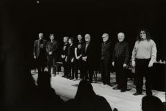 Charles Amirkhanian and OM 19 composers line up on stage, San Francisco CA (2014)