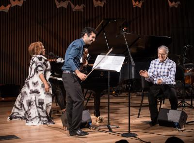 Errollyn Wallen and Azat Fishyan serenade Charles Amirkhanian in honor of his birthday during OM 20, San Francisco CA (2015)