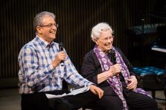Charles Amirkhanian and Pauline Oliveros in conversation during OM 20, San Francisco CA (2015)