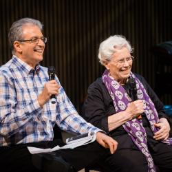 Charles Amirkhanian and Pauline Oliveros in conversation during OM 20, San Francisco CA (2015)