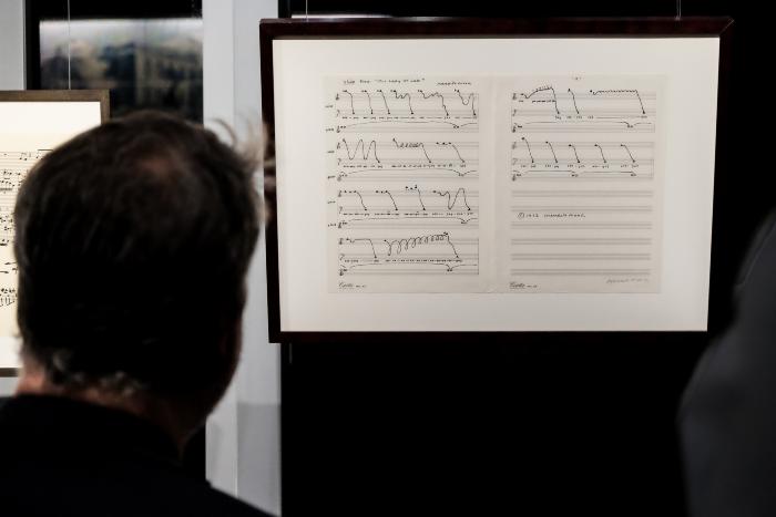 A score page by Meredith Monk on display at SFJAZZ during OM 20, San Francisco CA (2015)