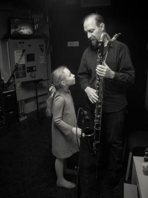 Bohdan Hilash with his daughter backstage at SFJAZZ before the third concert of OM 21, San Francisco CA (2016)