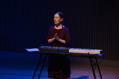 Meredith Monk in front of a keyboard before performing "Scared Song" at OM 21, San Francisco CA (2016)