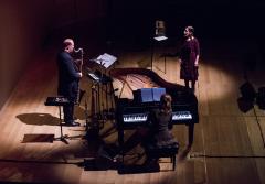 Bohdan Hilash, Meredith Monk, and Allison Sniffin performing during OM 21, San Francisco CA (2016)