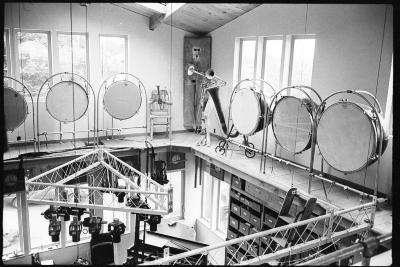 A selection of modified instruments and sound sculpture works in Trimpin’s studio, ver. 2, Seattle WA., (1998)