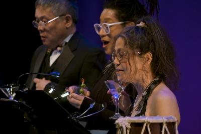 Randall Wong, Pamela Z, and Amy X Neuberg performing during OM 23, San Francisco CA (April 11, 2018)