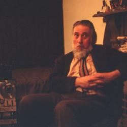 Bob Cobbing at home, sitting and talking, London (1972)