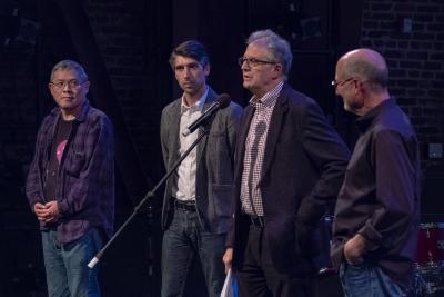 Other Minds staff members onstage before the final concert of OM 23, San Francisco CA (April 14, 2018)