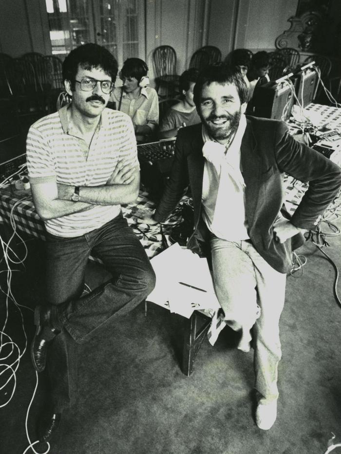Charles Amirkhanian and Theo Stokkink in Hilversum, Netherlands (1982)