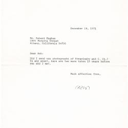 Letter to Robert Hughes from Carlos Chavez, December 1971 