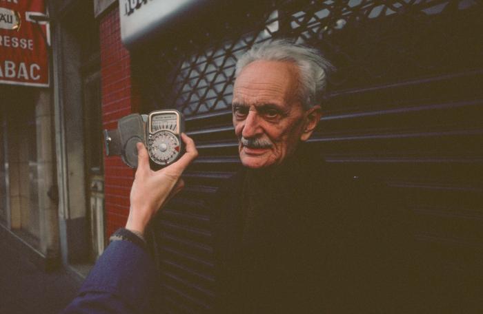 Ivan Wyschnegradsky, standing in front of a black gate, Paris, vs. 3 (1976)