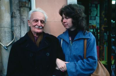 Ivan Wyschnegradsky and Carol Law arm in arm next to a Parisian storefront (1976)